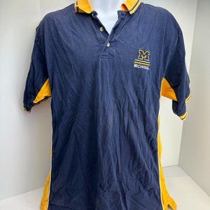 Michigan Wolverines Shirt Mens Large Vintage Starter Team Blue Polo Football